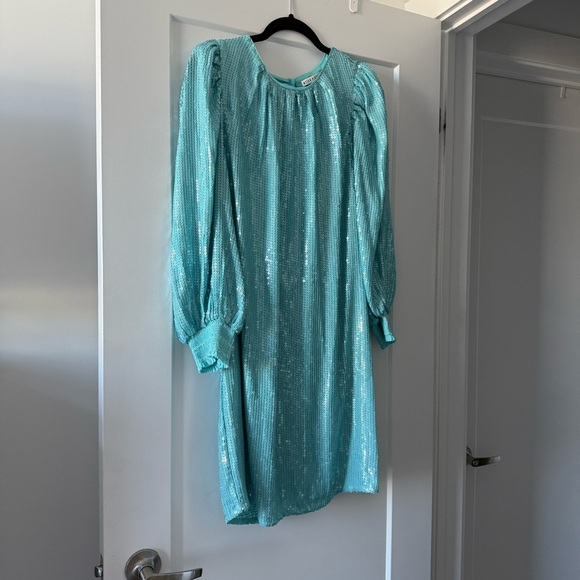 Alice + Olivia turquoise blue Pauletta sequin mini dress - size Large (L) - Picture 10 of 14